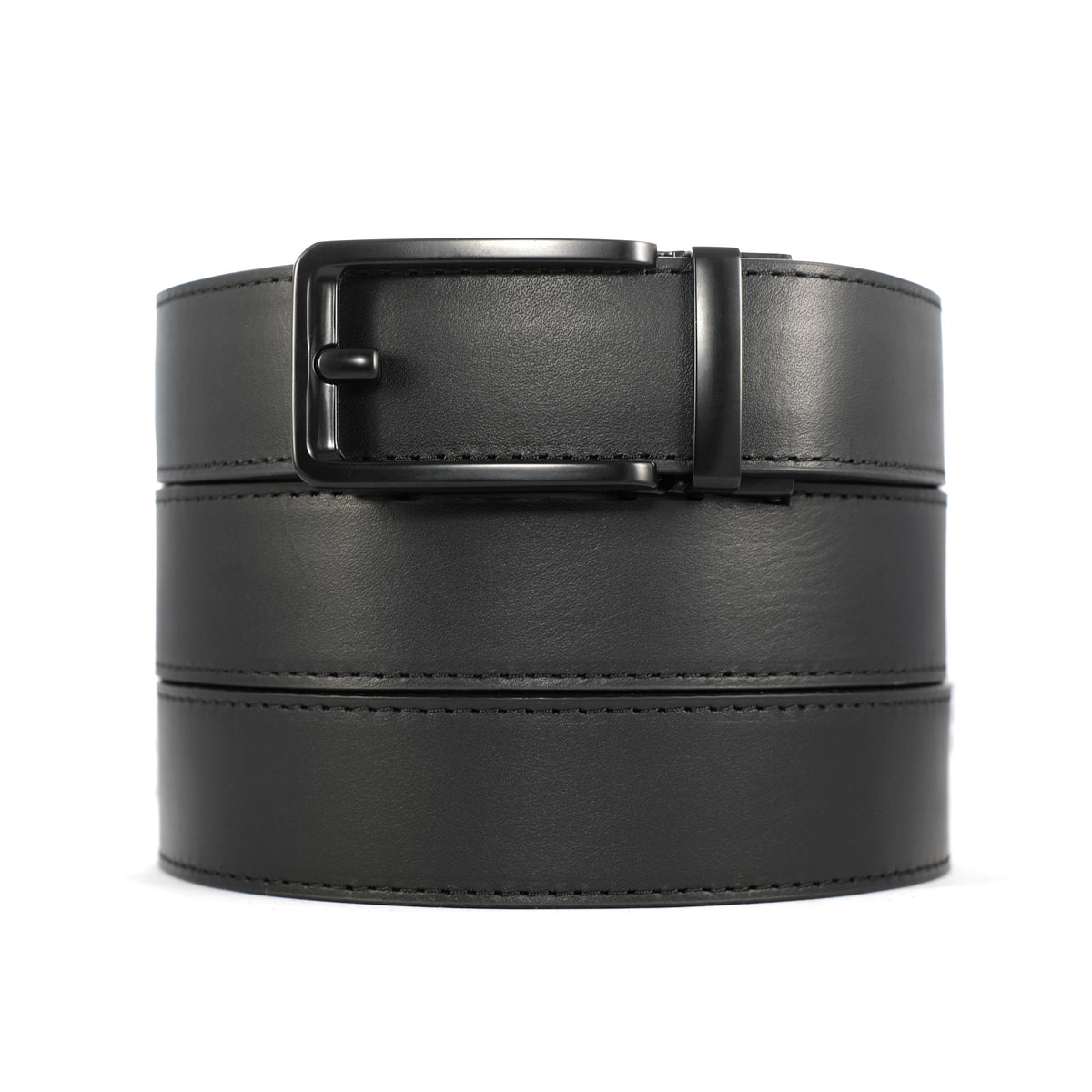 black buckle on black full grain leather